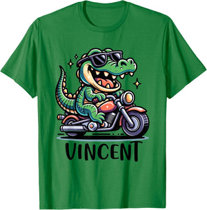 Vincent Alligator Motorcycle Design for Boys Name Vincent T-Shirt - T-Shirt | Irish Green