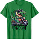 Vincent Alligator Motorcycle Design for Boys Name Vincent T-Shirt - T-Shirt | Irish Green