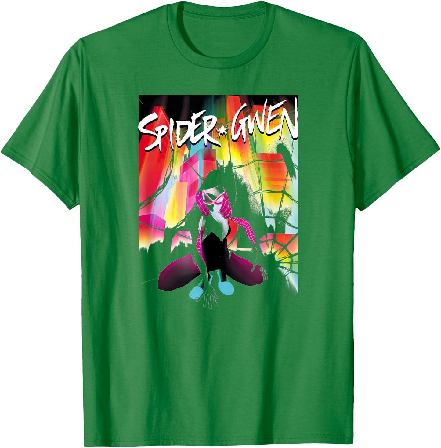 Marvel Spider-Gwen Rainbow Cover Art Graphic Comic Art T-Shirt - T-Shirt | Irish Green