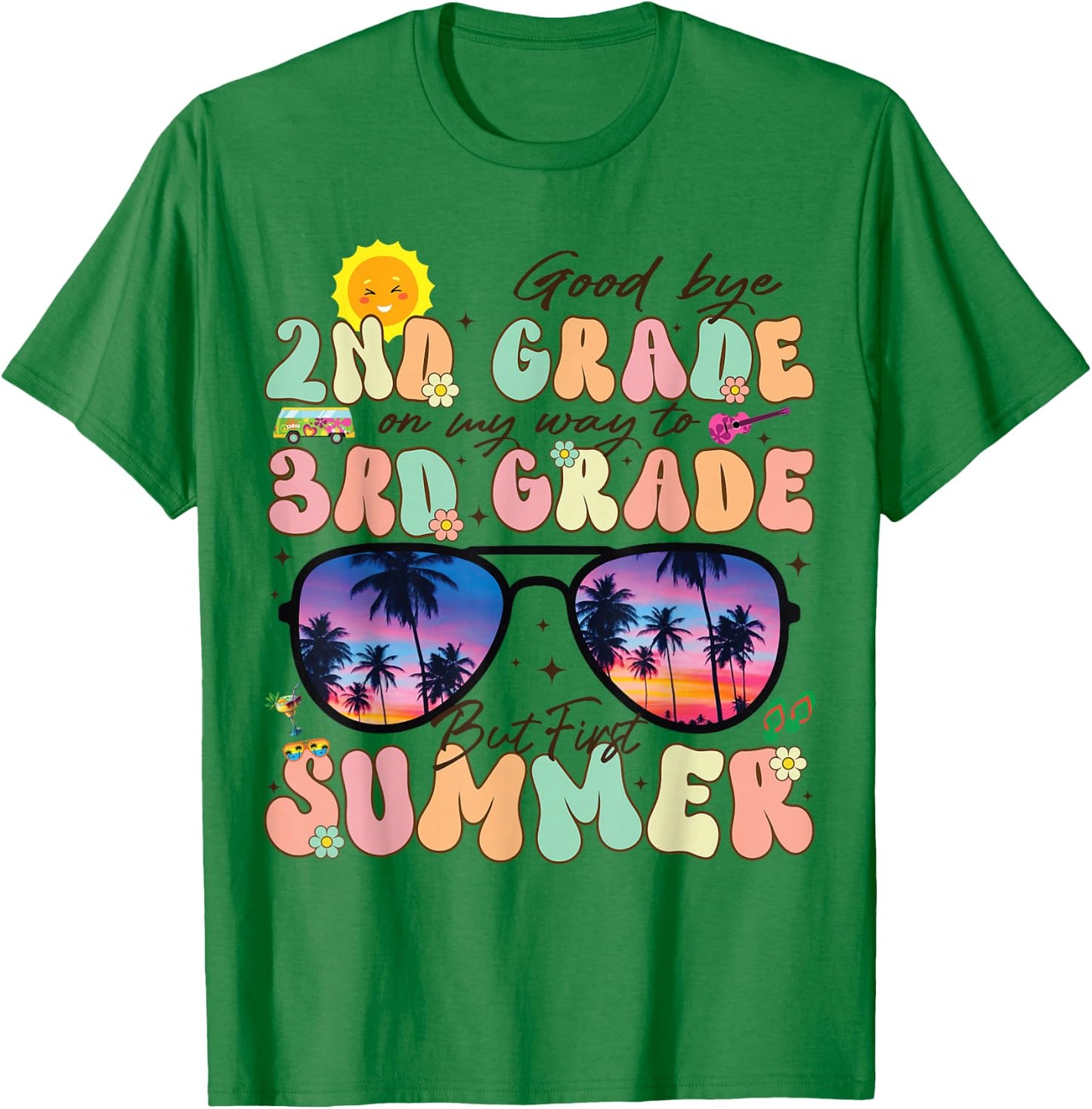 Groovy Goodbye 2nd Grade Graduation To 3rd Hello Summer Kids T-Shirt - T-Shirt | Irish Green