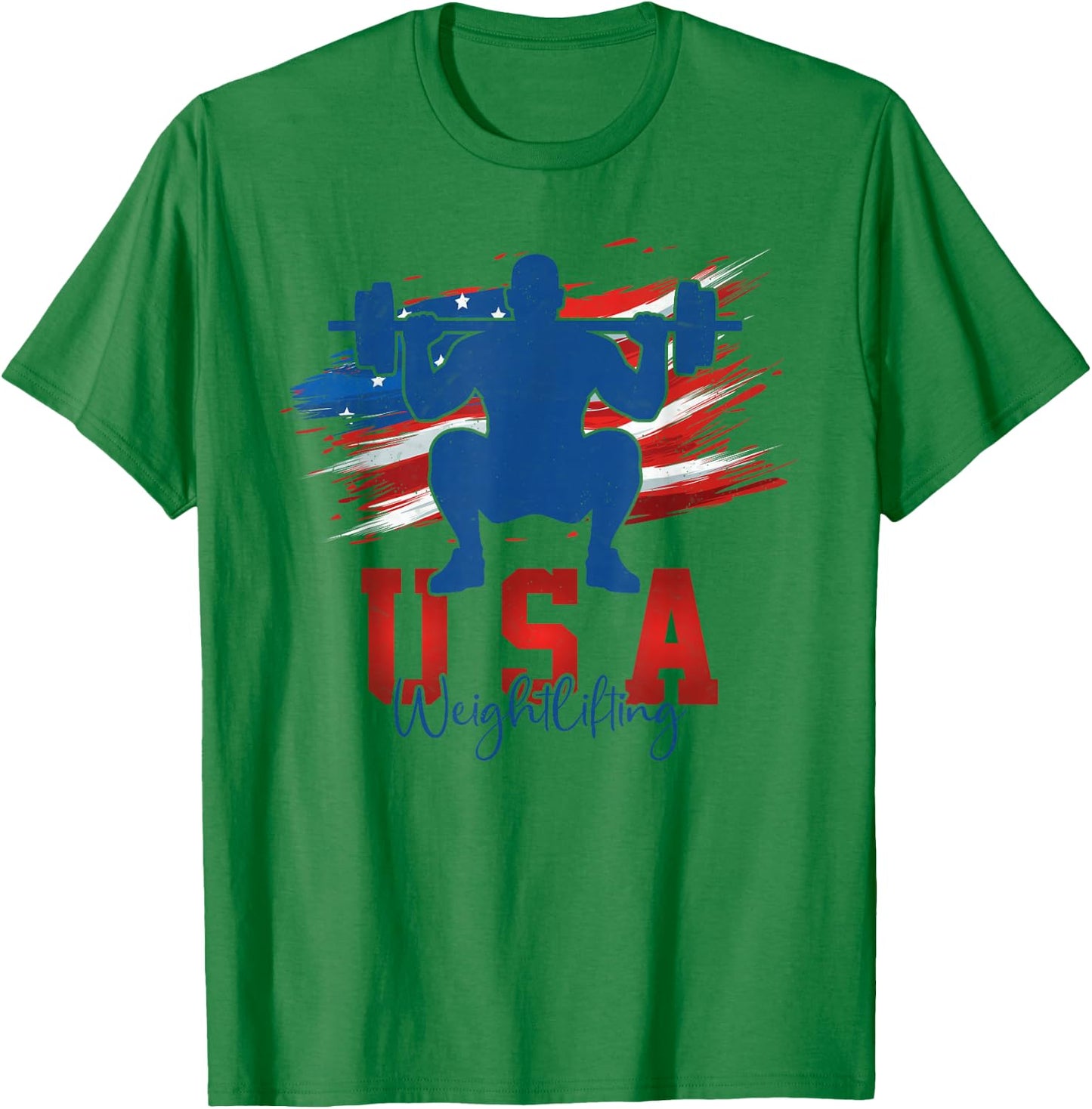 American Flag Weightlifting 4th of July USA Support Team T-Shirt - T-Shirt | Irish Green