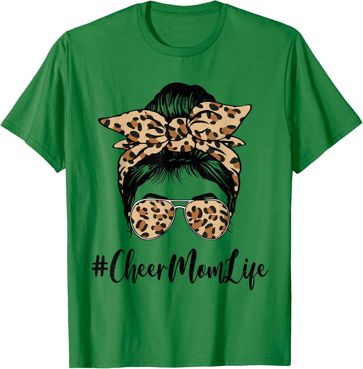 Funny Cheer Mom Life Bleached Leopard Messy Bun Mother's day T-Shirt - T-Shirt | Irish Green