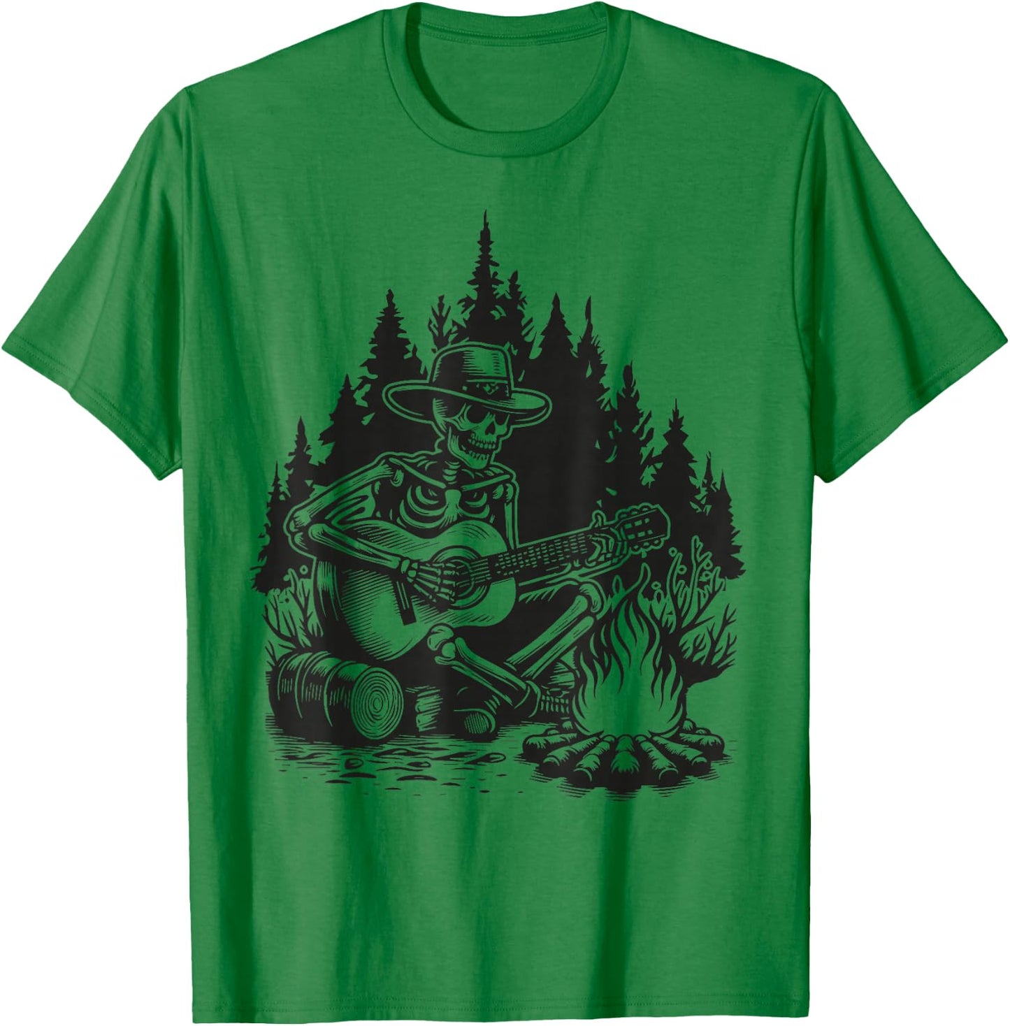 Camp Skeleton Country Music Campfire Skeleton Playing Guitar T-Shirt - T-Shirt | Irish Green