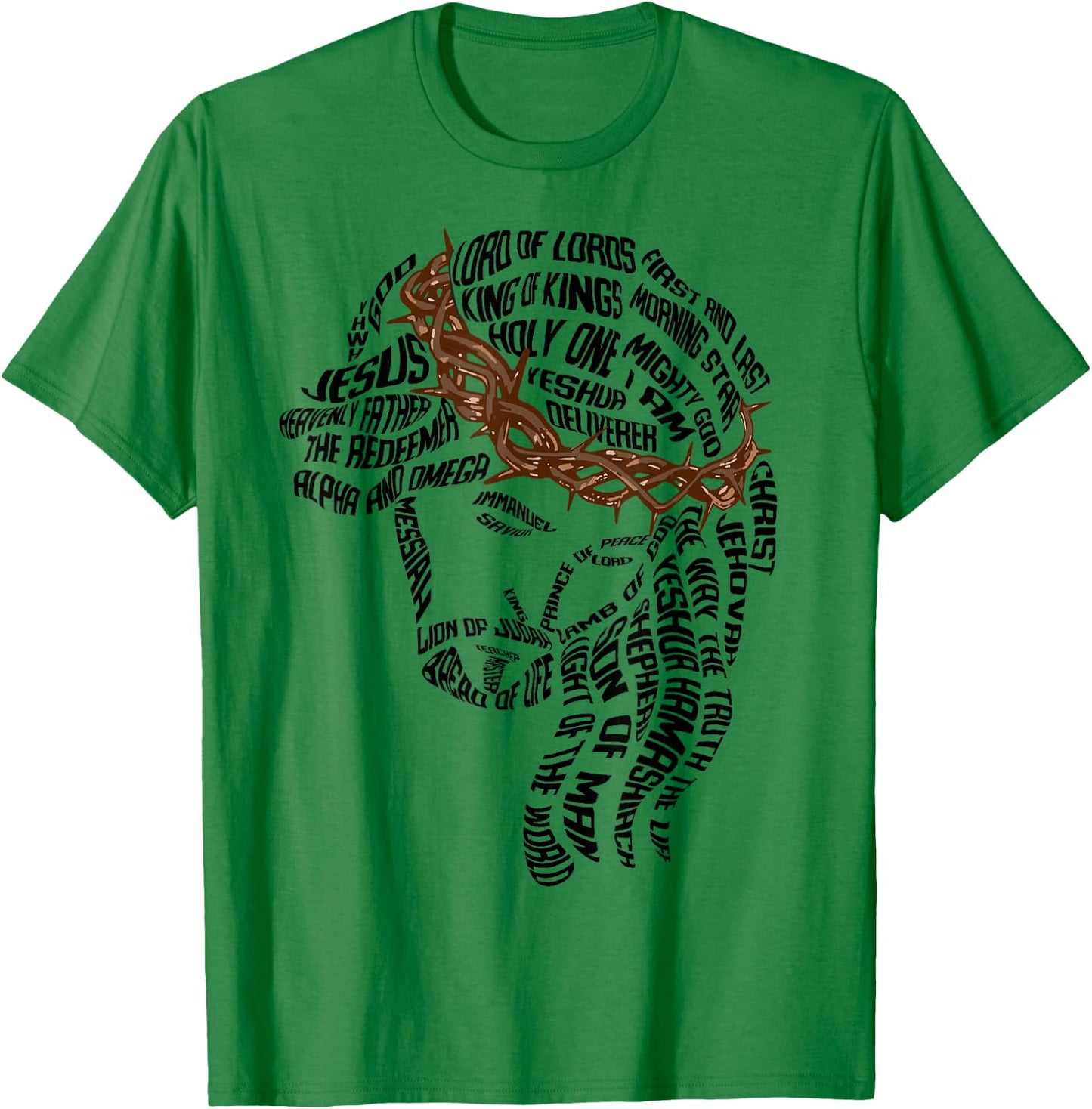 Christian Names of Jesus Christ Face Gospel Religious Bible T-Shirt - T-Shirt | Irish Green