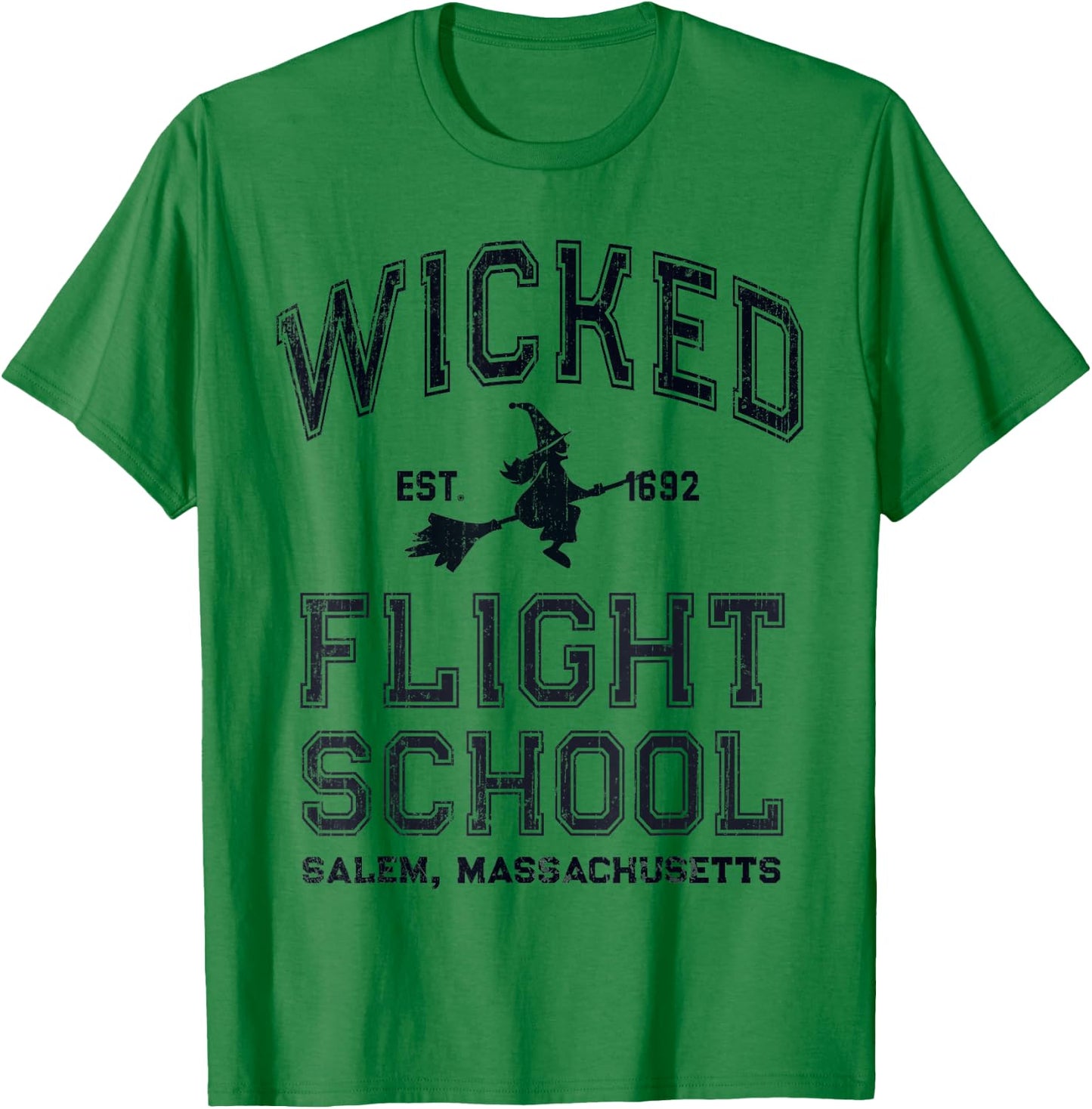 Funny WICKED FLIGHT SCHOOL Salem Massachusetts Witches Fly T-Shirt - T-Shirt | Irish Green
