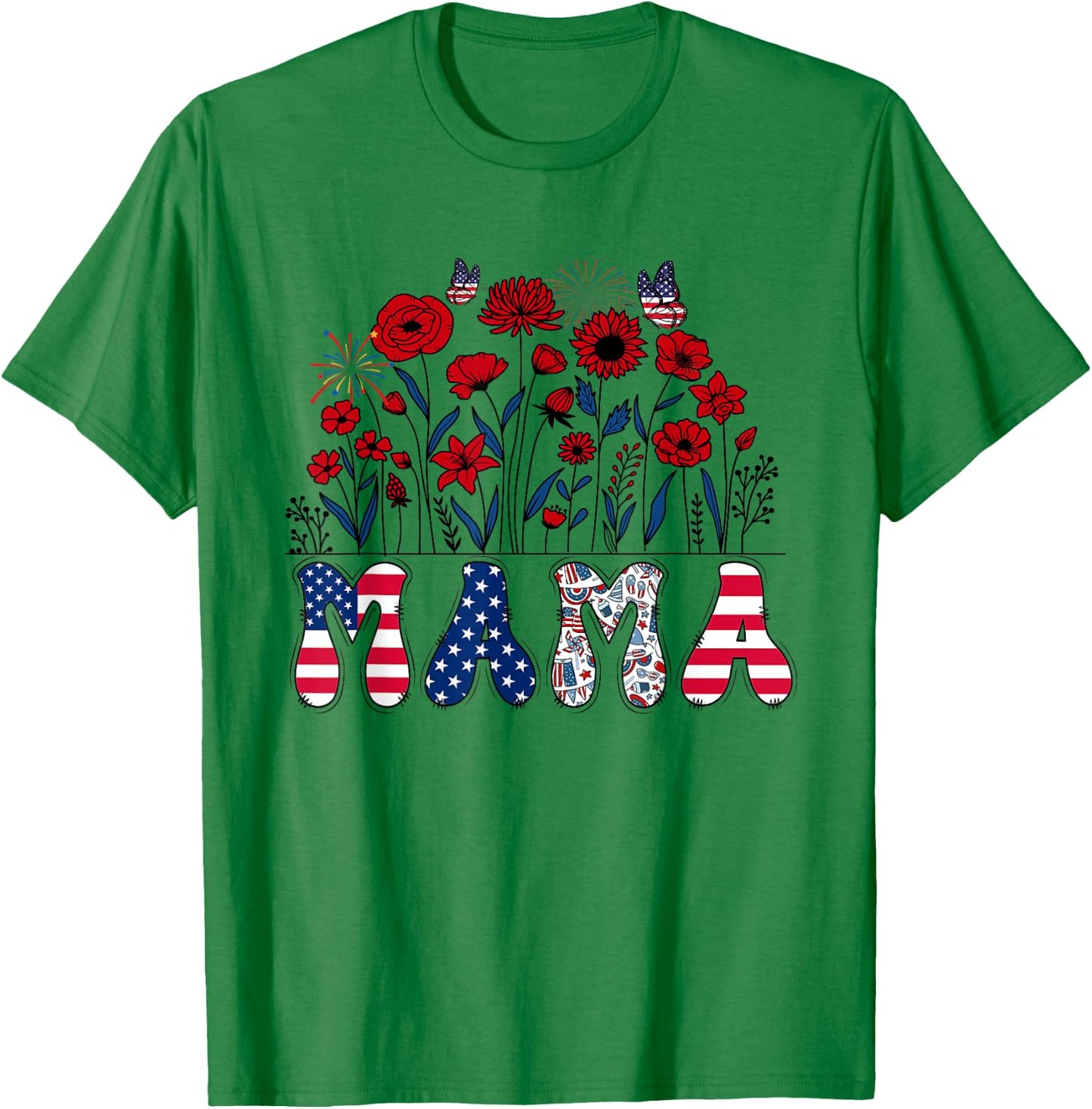 Groovy Mama 4th of July Patriotic Floral Women Mother's Day T-Shirt - T-Shirt | Irish Green