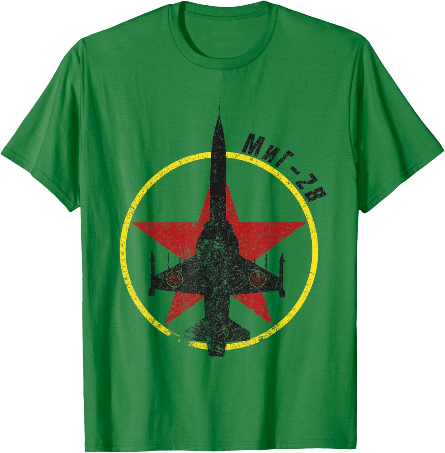 MiG-28 Fictional Soviet Bloc Jet Fighter Red Star T-Shirt - T-Shirt | Irish Green