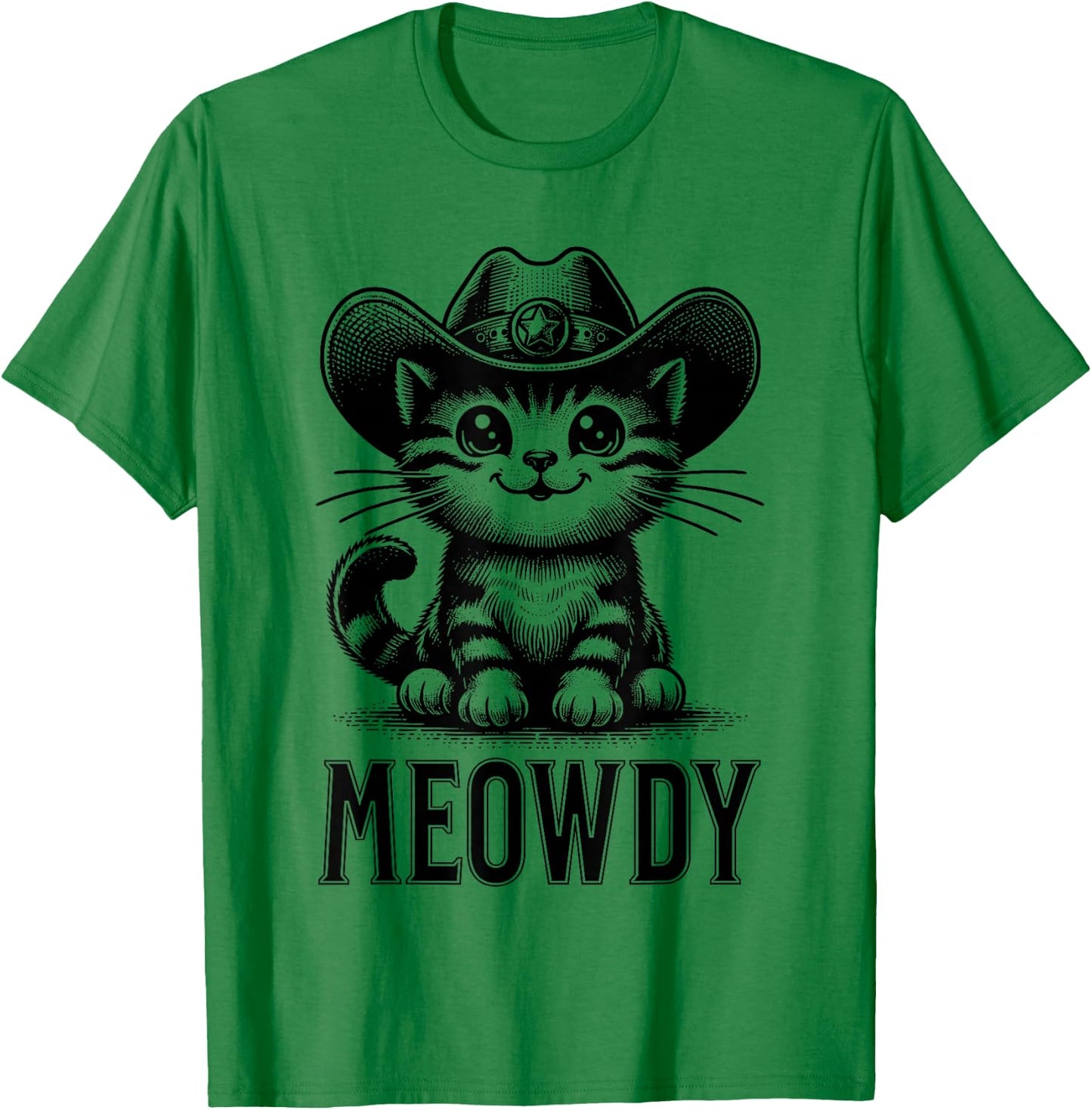 Meowdy Funny Women Men Kids Country Cowboy Cat Lover Graphic T-Shirt - T-Shirt | Irish Green
