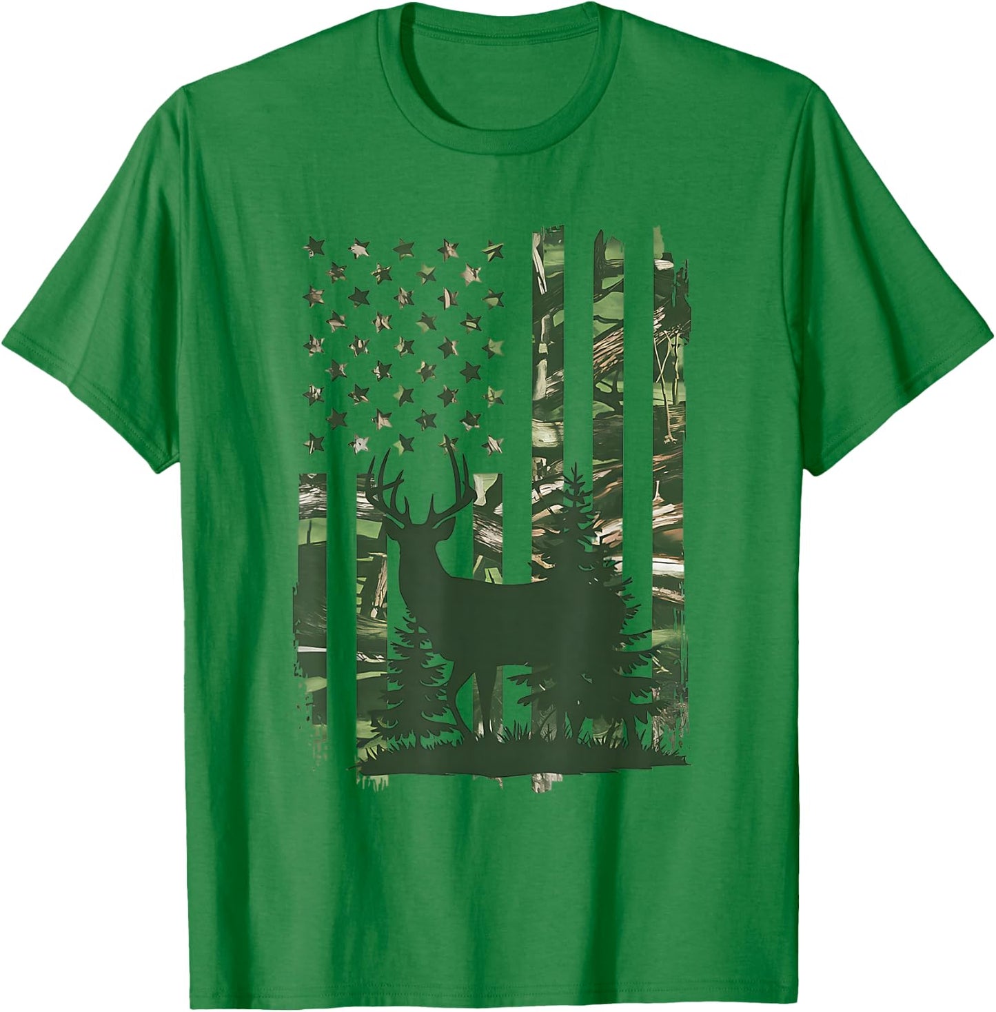 Camo Deer Hunting American Flag Whitetail Hunter USA Graphic T-Shirt - T-Shirt | Irish Green