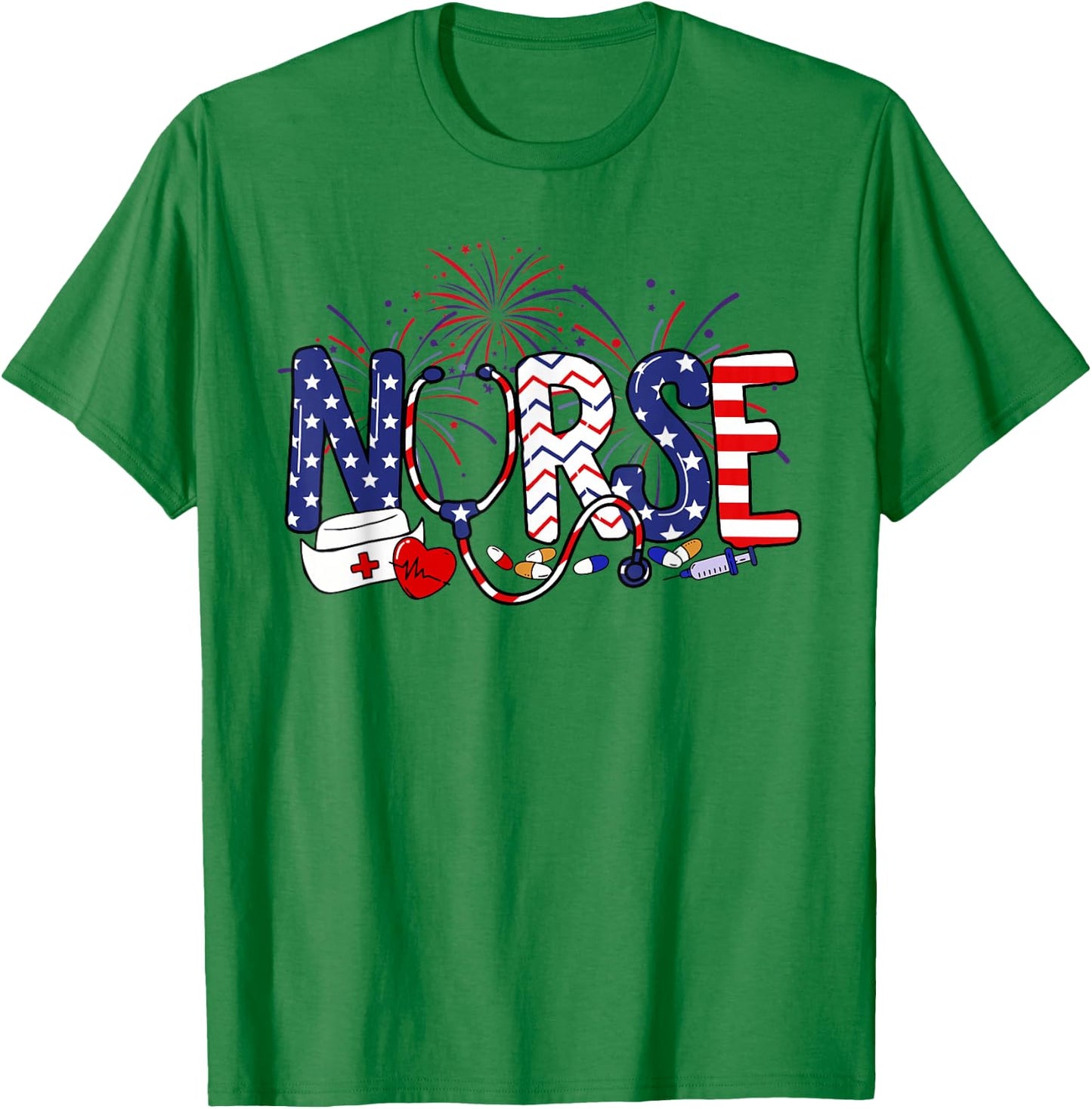 American Nurse 4th of July Nurse Stethoscope Nursing T-Shirt - T-Shirt | Irish Green