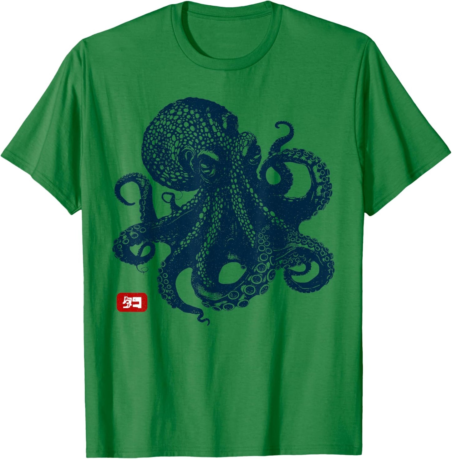 Japanese Aesthetic Kanji Anime Japan Art Apparel Kraken Octopus - -Adults - Grey - Small - Short Sleeve - Classic Fit - Vintage Aesthetic, Animal Print, Lightweight T-Shirt - T-Shirt | Irish Green