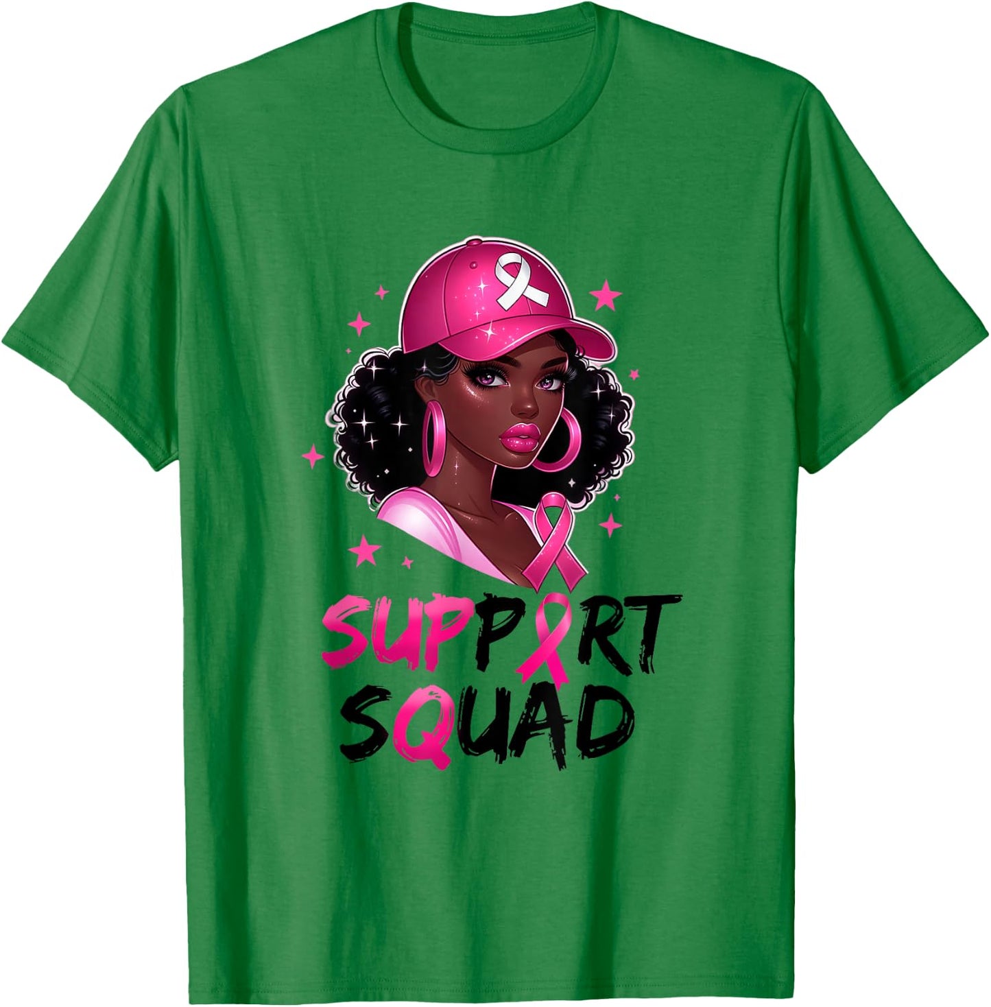 Support Squad Breast Cancer Awareness Warrior Black Women T-Shirt - T-Shirt | Irish Green