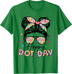 Happy Dot Day Messy Bun Girls Kids Teacher T-Shirt - T-Shirt | Irish Green