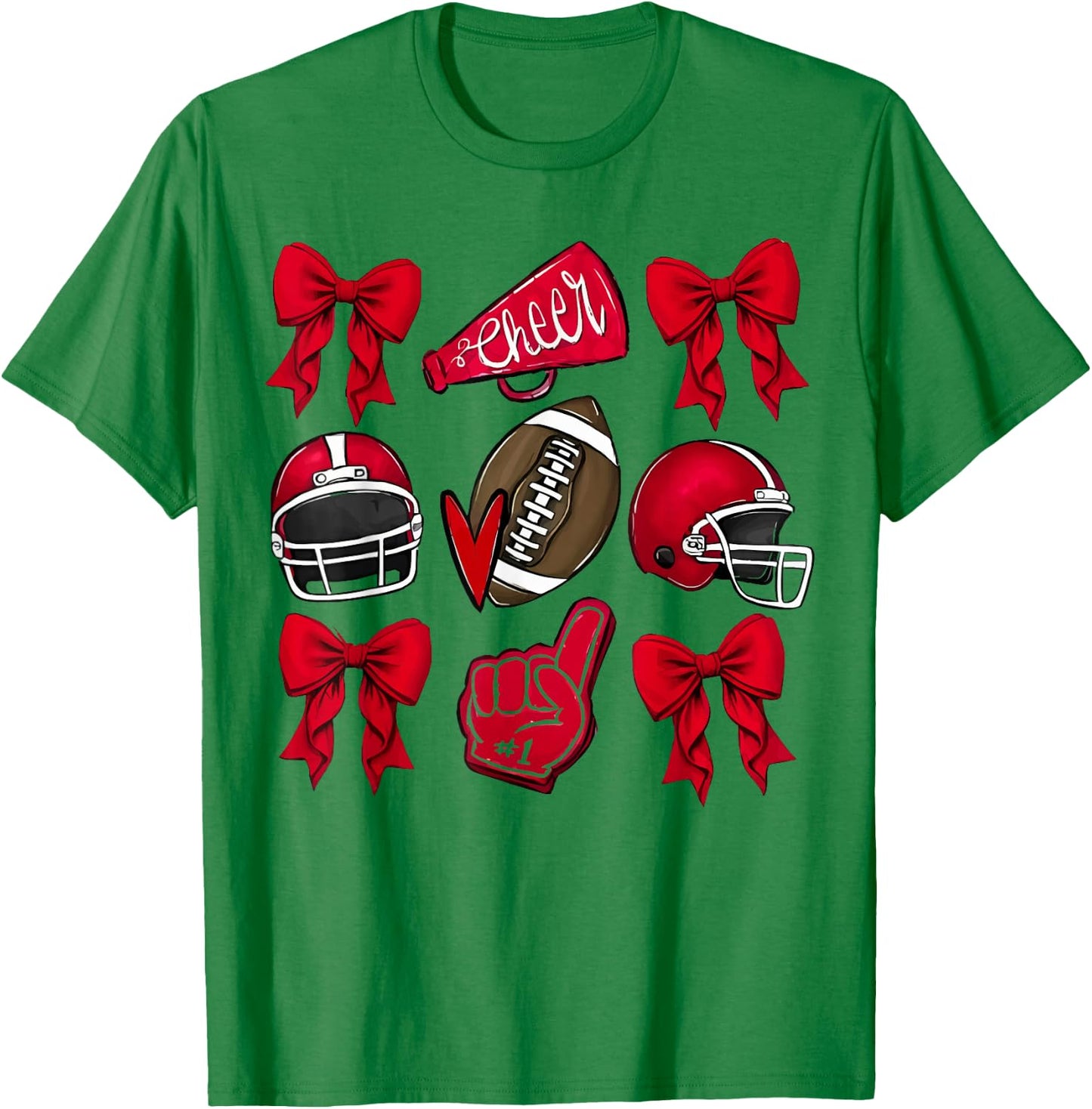 Coquette Game Day Football Mom Red Cheer T-Shirt - T-Shirt | Irish Green