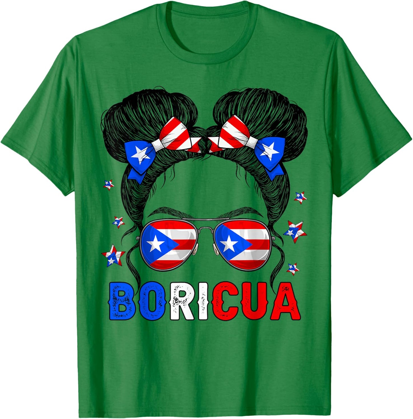 Messy Bun Girl Boricua Puerto Rico Hispanic Heritage Month T-Shirt - T-Shirt | Irish Green