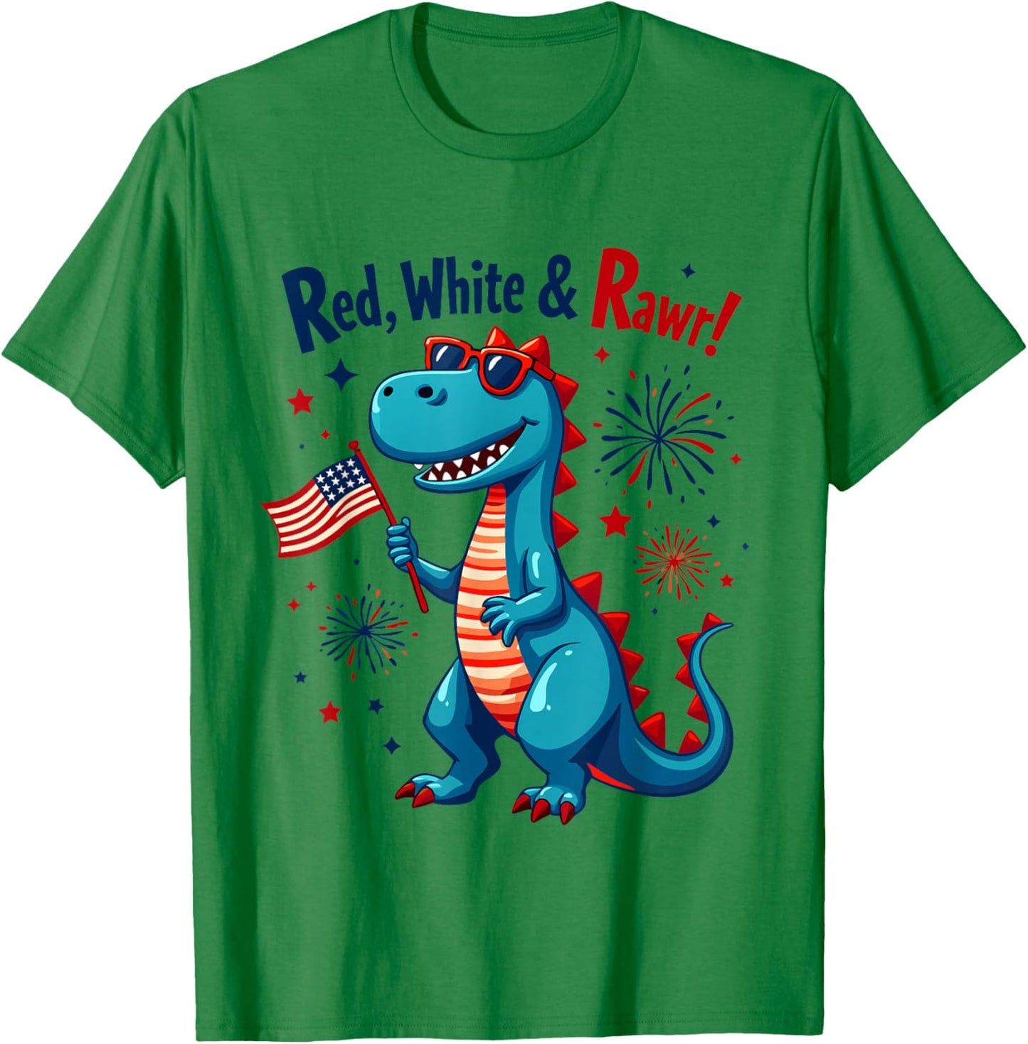 Red White and Rawr cute Dinosaur T Rex 4th Of July toddlers T-Shirt - T-Shirt | Irish Green