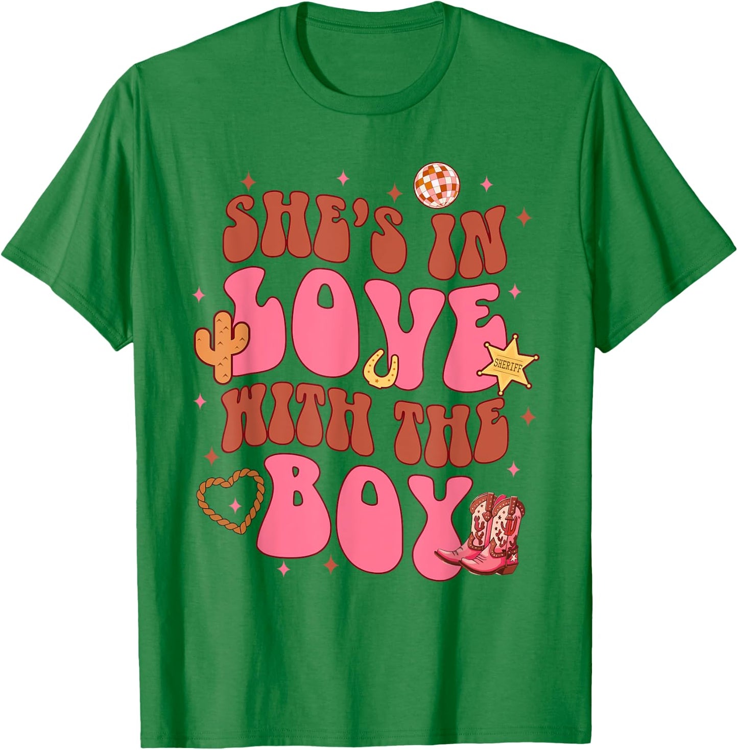 Bridesmaid Cowgirls Bachelorette She's In Loves With A Boy T-Shirt - T-Shirt | Irish Green
