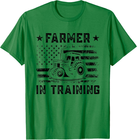 Farmer In Training US American Flag Design For Future Farmer T-Shirt - T-Shirt | Irish Green