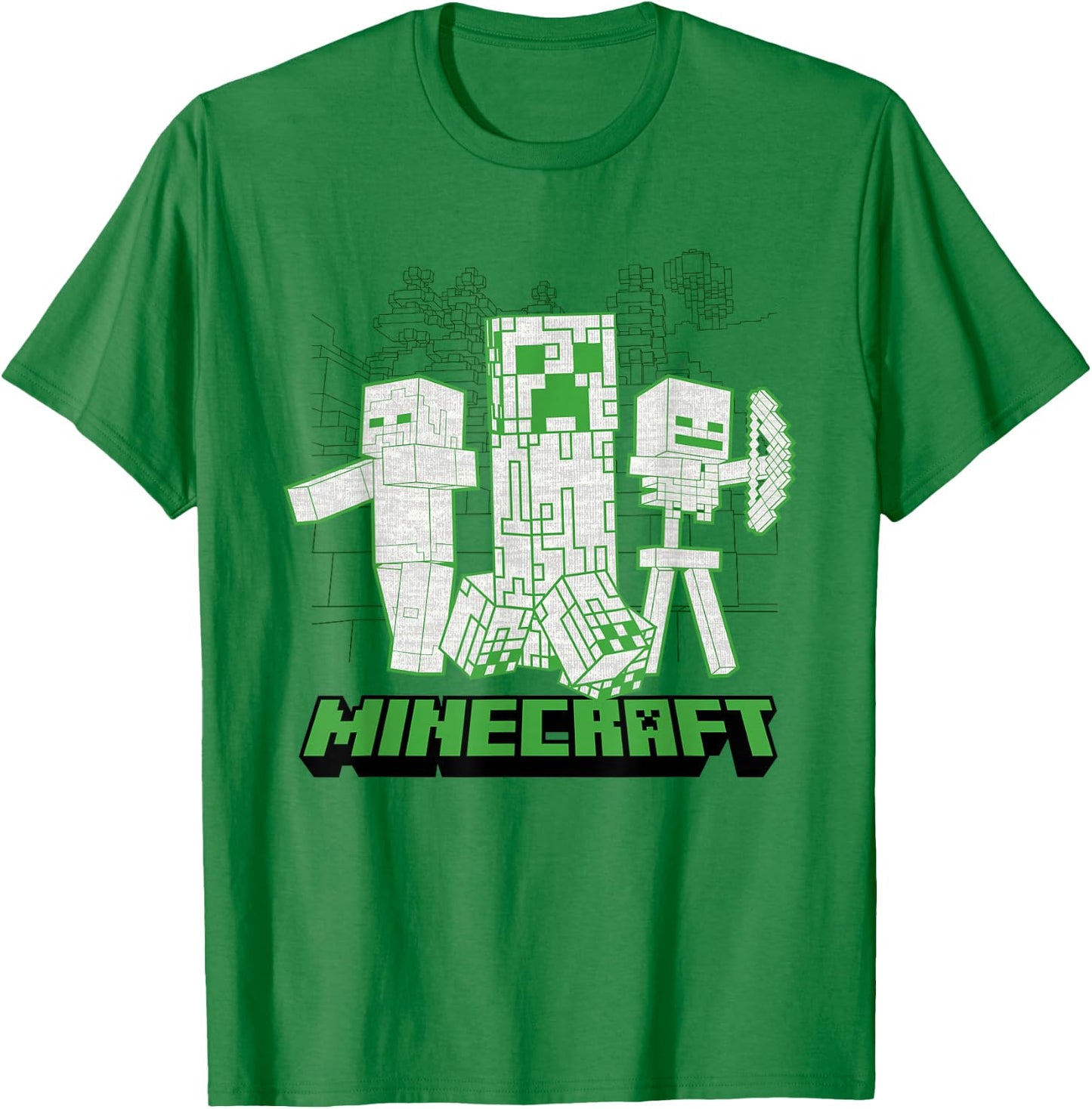 Minecraft Creeper Zombie Skeleton Line Art Mashup T-Shirt - T-Shirt | Irish Green