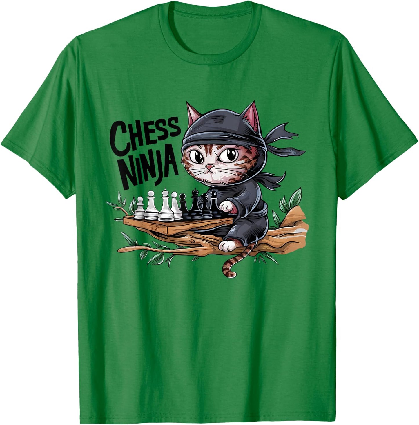Chess Ninja Funny Cat Playing Chess Boy Girls Birthday Men T-Shirt - T-Shirt | Irish Green