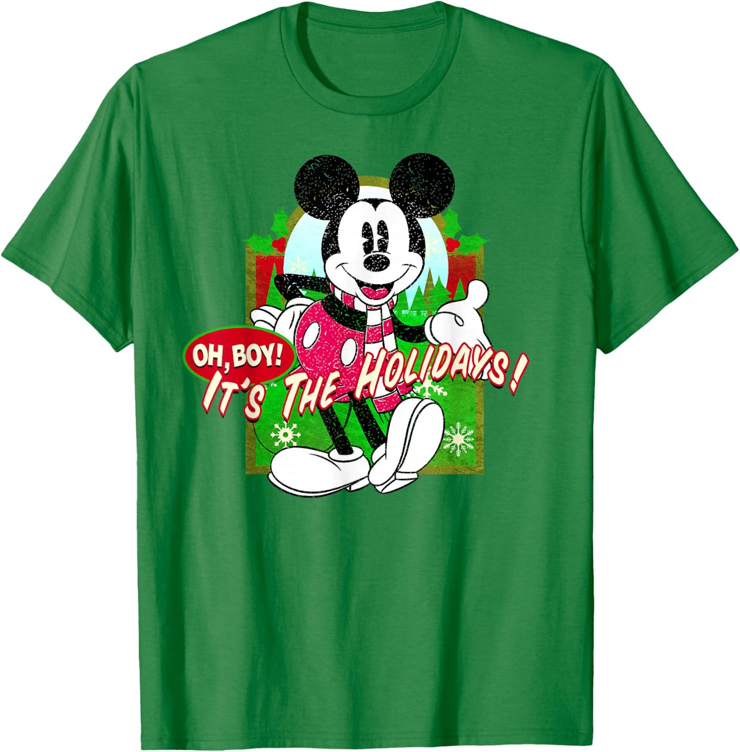 Disney Mickey Mouse Oh Boy It's The Holidays Christmas T-Shirt - T-Shirt | Irish Green