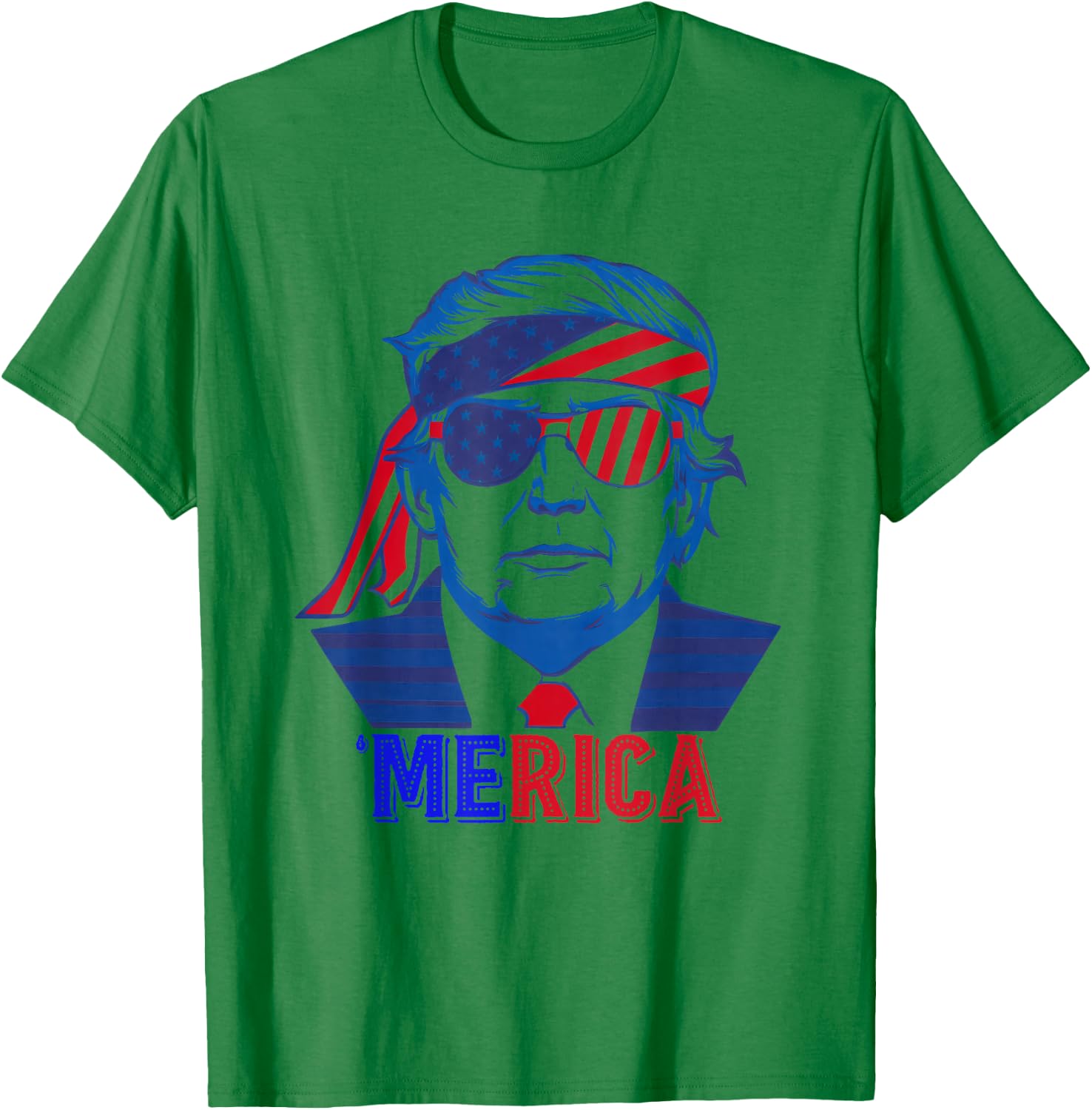 MERICA TRUMP Happy 4th Of July Trump American Flag T-Shirt - T-Shirt | Irish Green