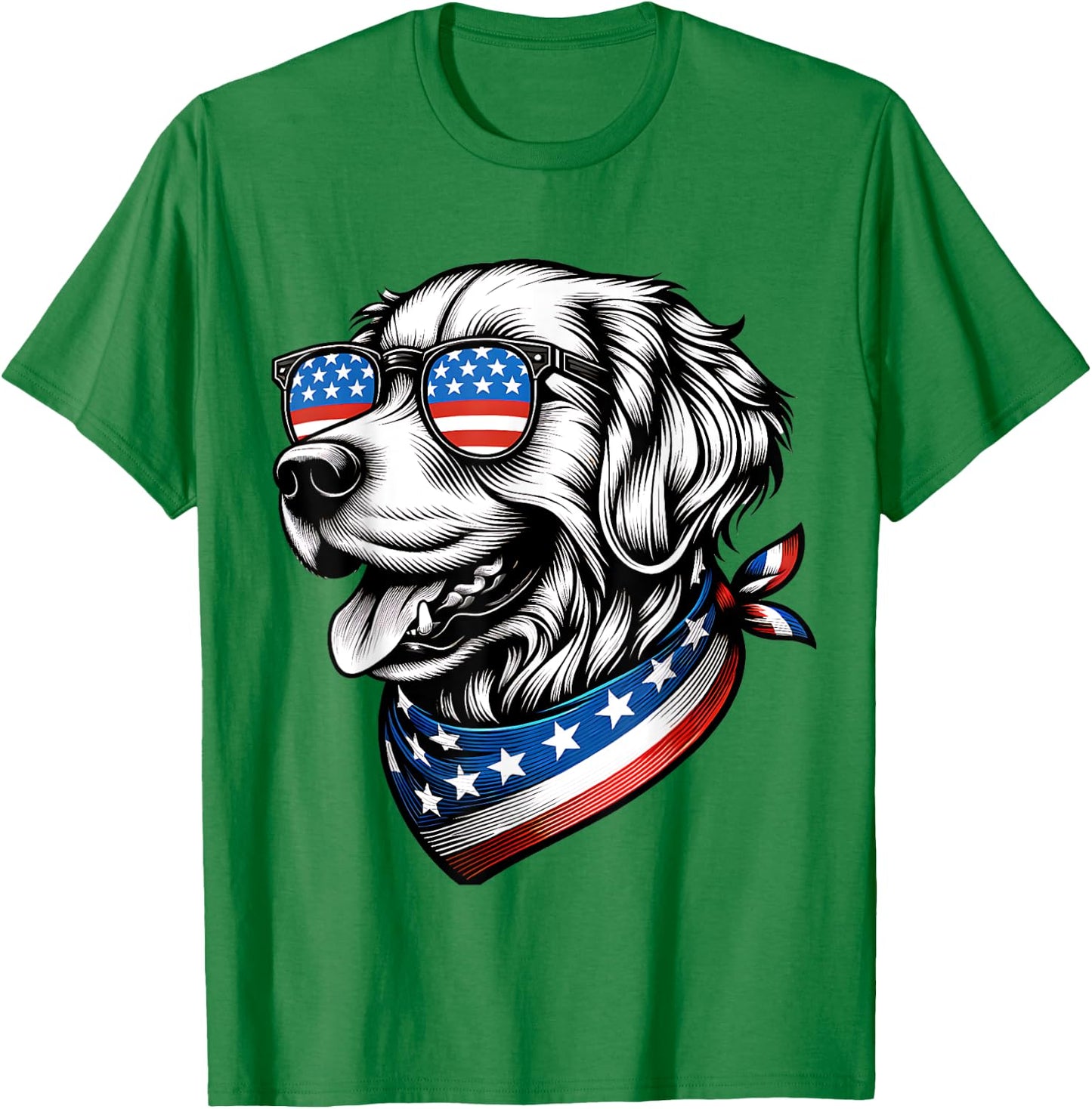 Golden Retriever Dog Patriotic 4th of July American USA Flag T-Shirt - T-Shirt | Irish Green