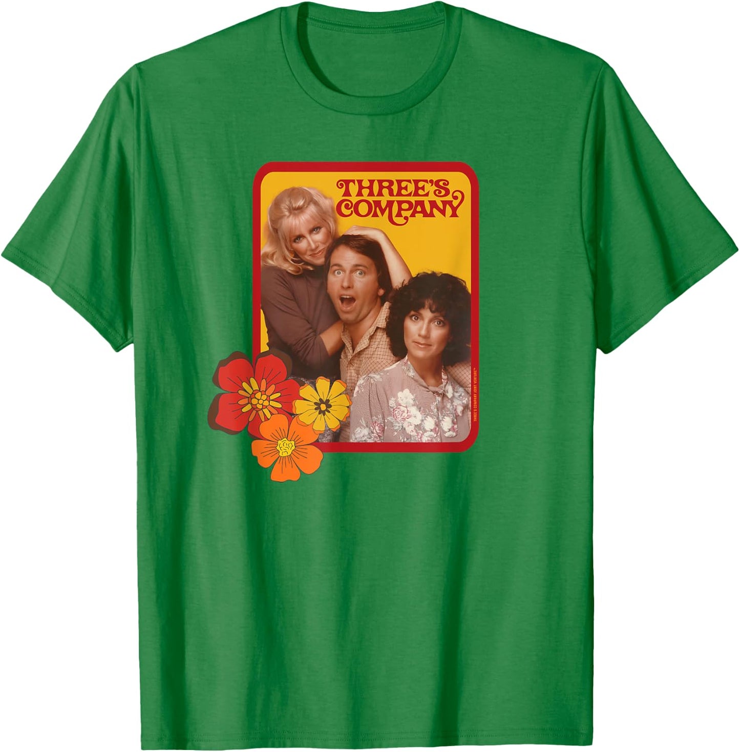 Jack & Janet & Chrissy Three's Company Retro Floral Graphic T-Shirt - T-Shirt | Irish Green
