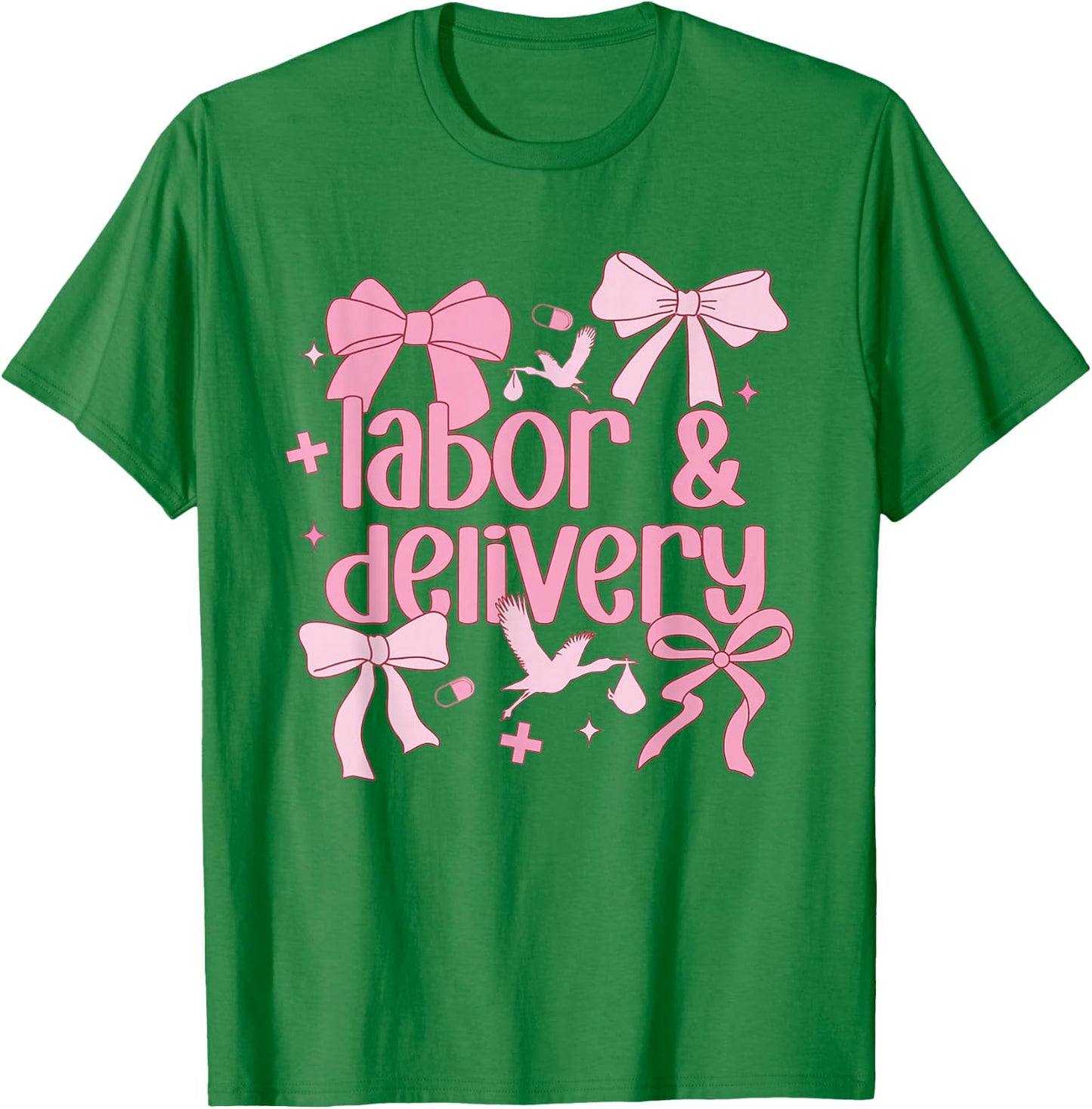 Women Labor and Delivery Nurse Grad Coquette Pink Bow Ribbon T-Shirt - T-Shirt | Irish Green