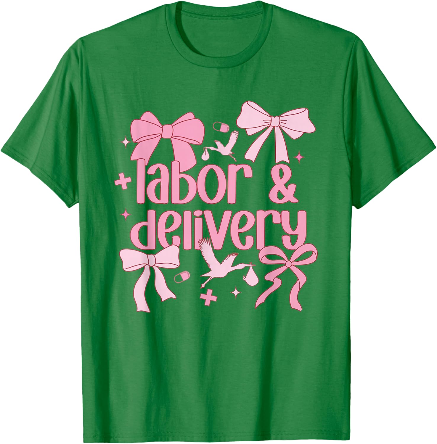 Women Labor and Delivery Nurse Grad Coquette Pink Bow Ribbon T-Shirt - T-Shirt | Irish Green
