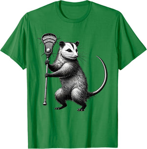 Vintage Possum Playing Lacrosse Opossum Lacrosse Player T-Shirt - T-Shirt | Irish Green