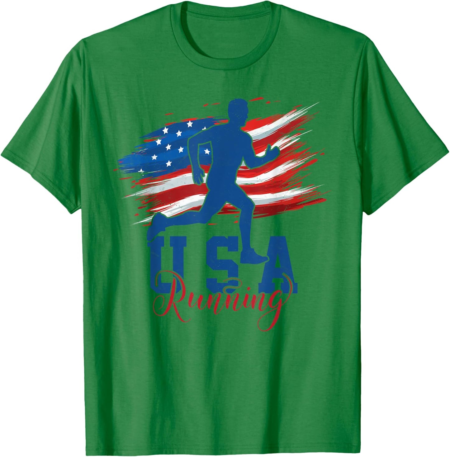 American Flag Running Runner 4th of July USA Support Team Kids Men T-Shirt - T-Shirt | Irish Green