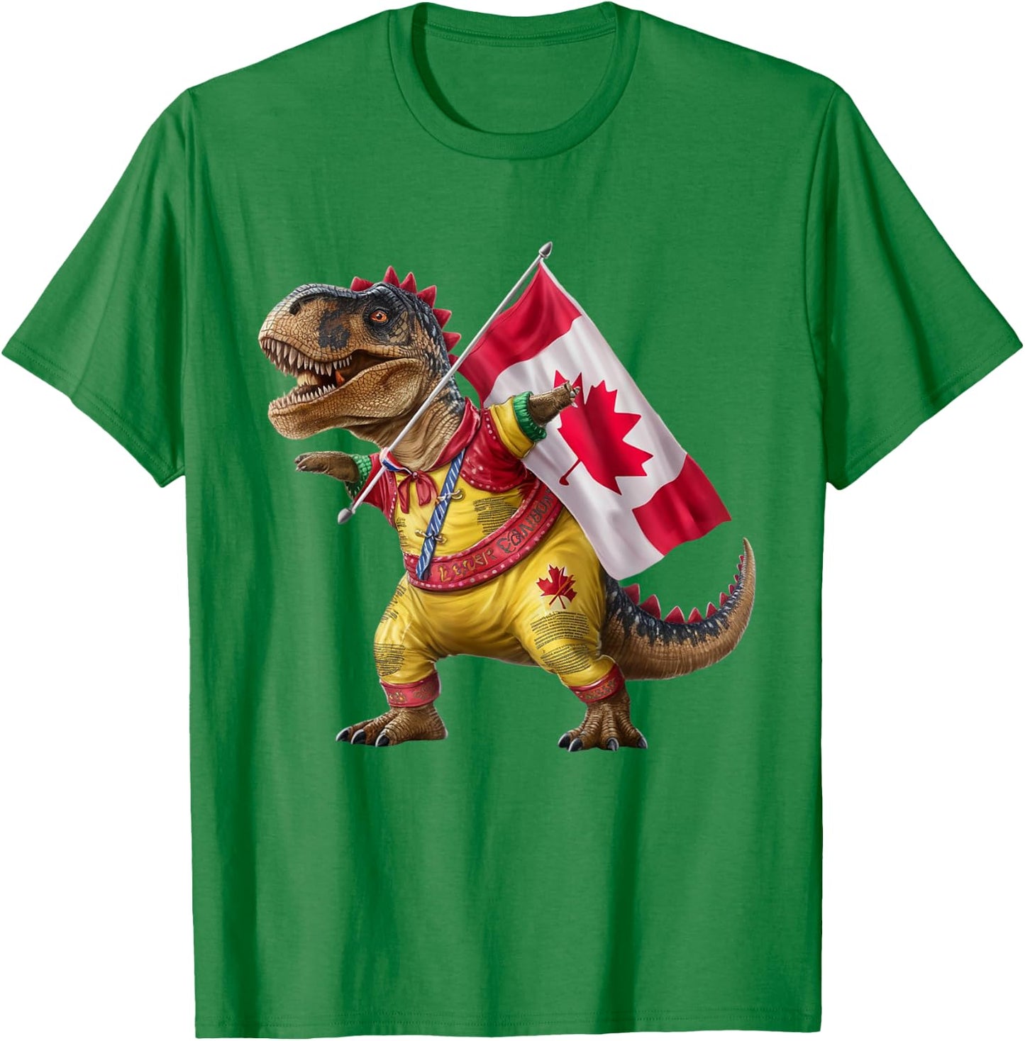 Happy Canada Day Canada Kids Flag Funny Red Dinosaur T-Shirt - T-Shirt | Irish Green