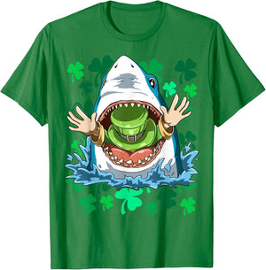 St. Patrick's Day Shark Eating Leprechaun Irish Shark Lovers T-Shirt - T-Shirt | Irish Green
