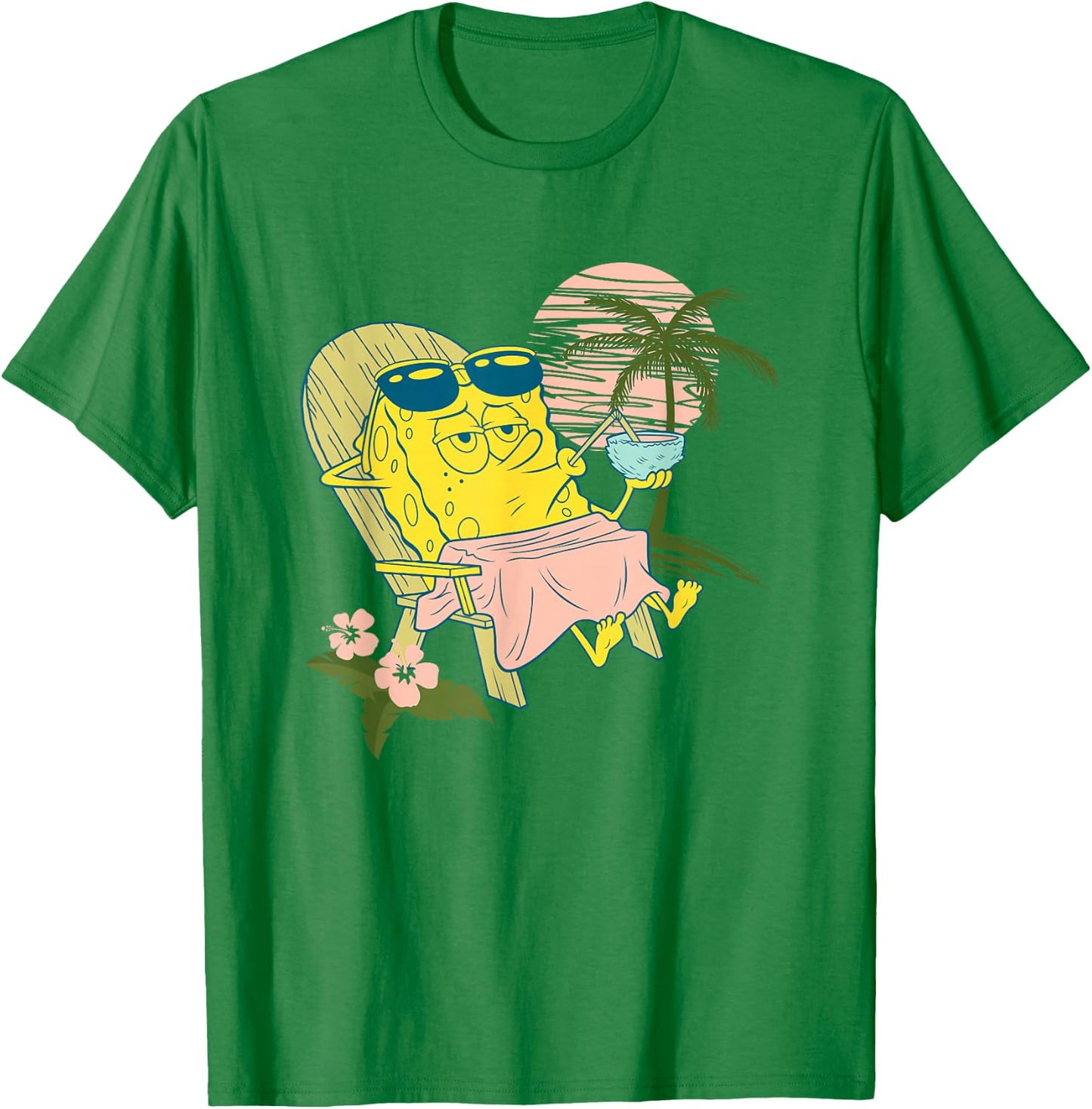 SpongeBob SquarePants Relaxing Having A Coconut At The Beach T-Shirt - T-Shirt | Irish Green