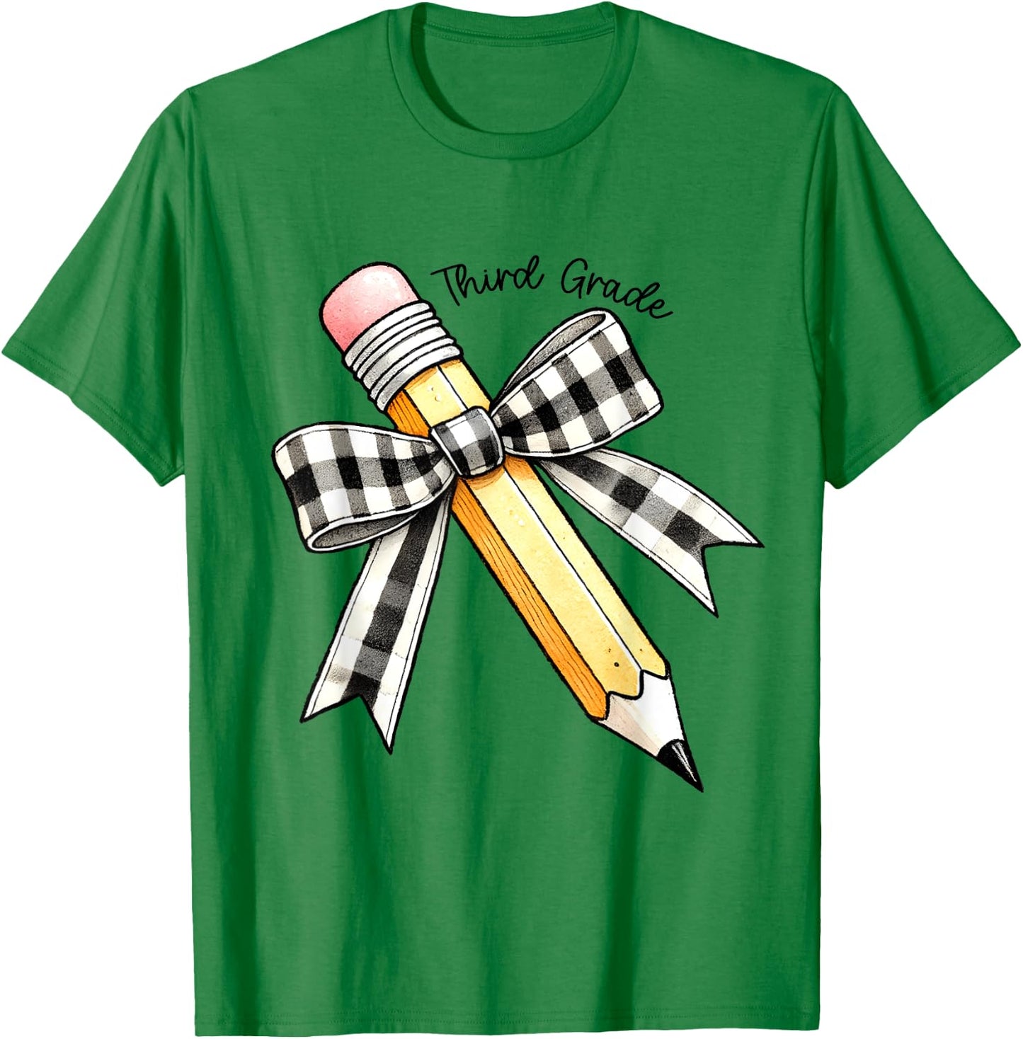 Third Grade Teacher Girl Coquette Pencil Bow 3rd Grade Team T-Shirt - T-Shirt | Irish Green