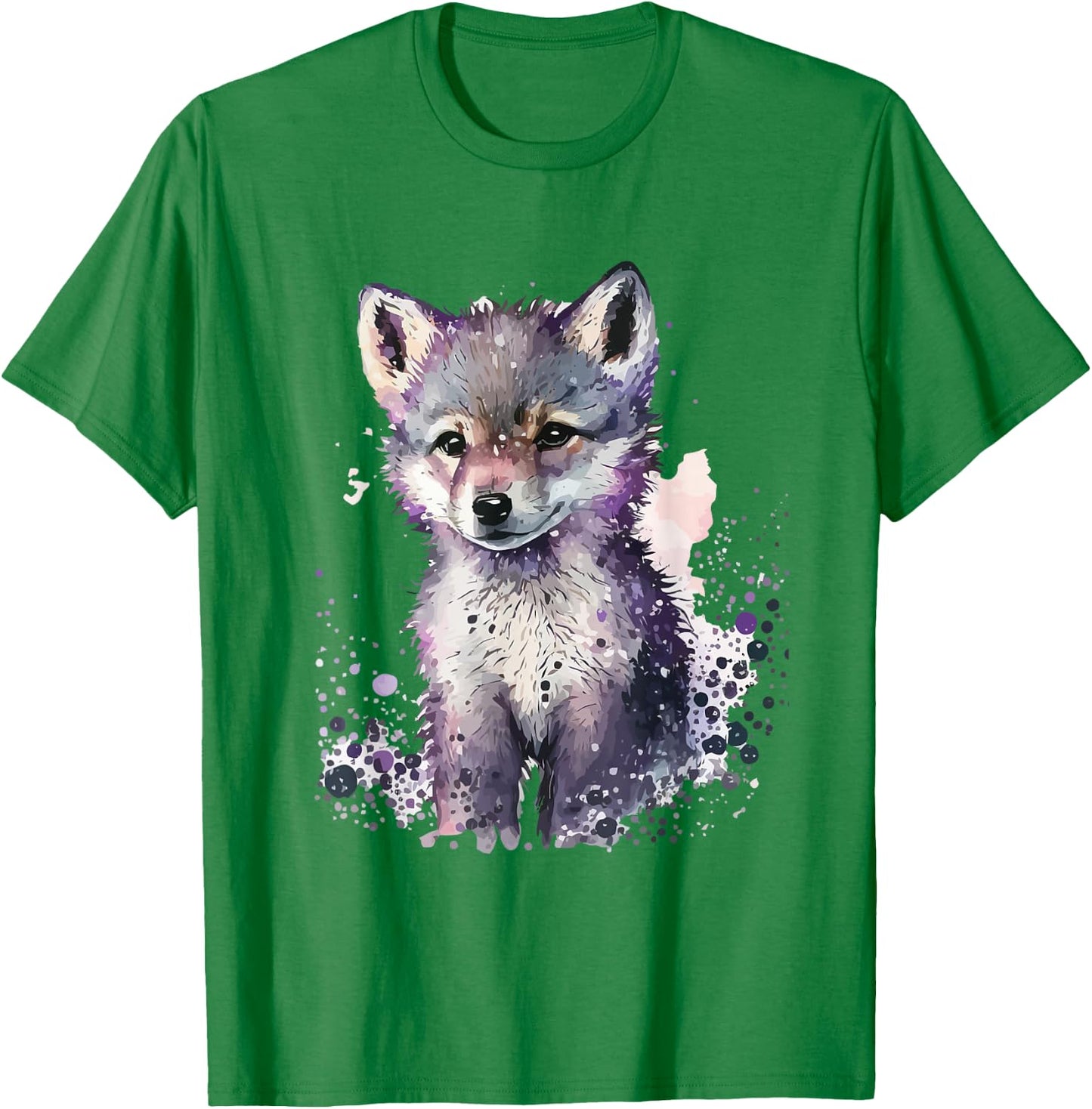 Wolf Puppy Animal Print Art Men Women Watercolor Wolf Pup T-Shirt - T-Shirt | Irish Green