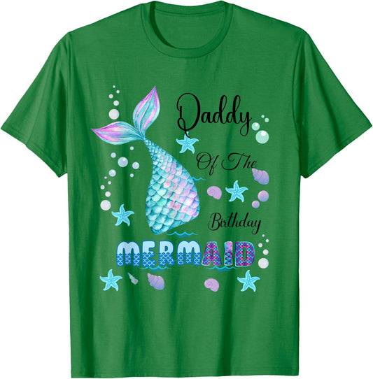 Daddy Of The Birthday Mermaid Bday Party Mermaid Kids T-Shirt - T-Shirt | Irish Green