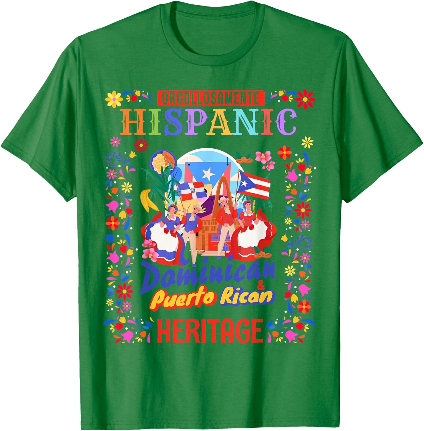 Puerto Rican Flag & Dominican Heritage Idea Women Dominican T-Shirt - T-Shirt | Irish Green