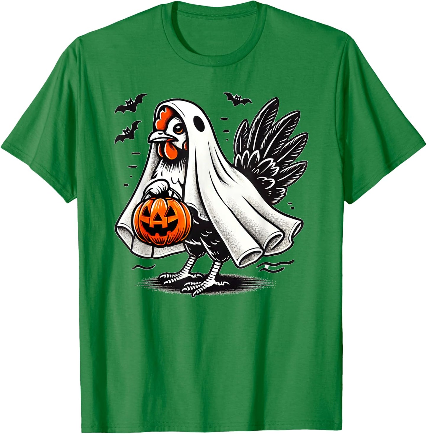 Shivering Chicken Halloween Ghost Rooster Trick Or Treat T-Shirt - T-Shirt | Irish Green