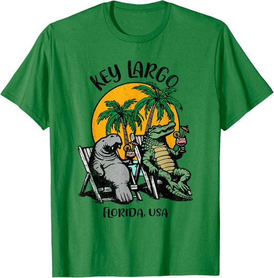Key Largo Florida USA Funny Manatee Alligator Design T-Shirt - T-Shirt | Irish Green