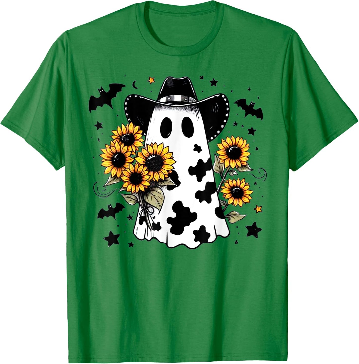 Cute Cowhide Ghost Sunflowers Funny Snarky Boojee Halloween T-Shirt - T-Shirt | Irish Green