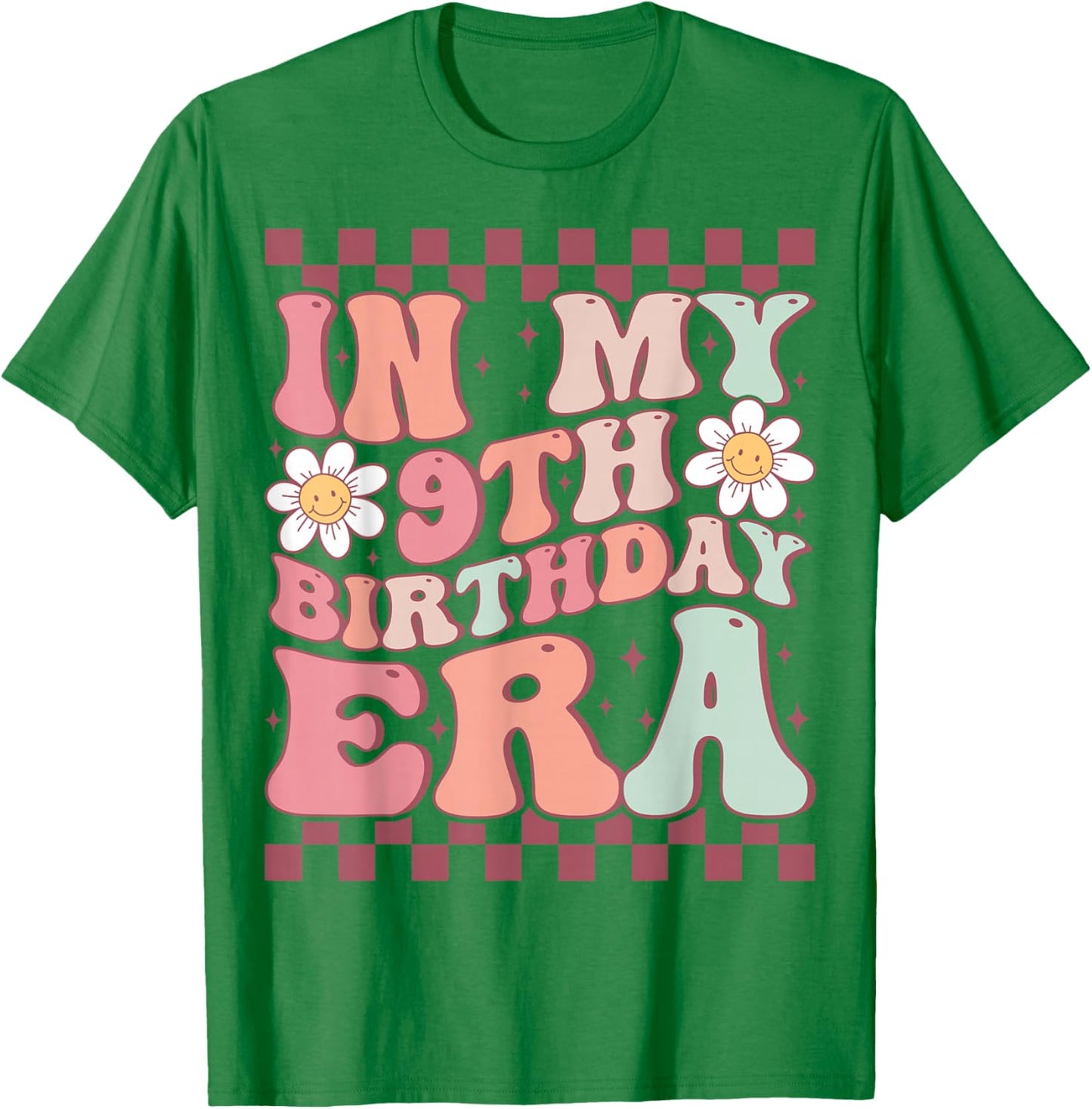 In My 9th Birthday Era Cute Daisy Groovy 9th Birthday Party T-Shirt - T-Shirt | Irish Green