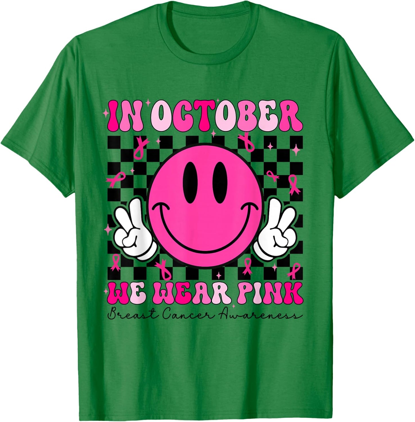 Groovy In October We Wear Pink Breast Cancer Awareness T-Shirt - T-Shirt | Irish Green
