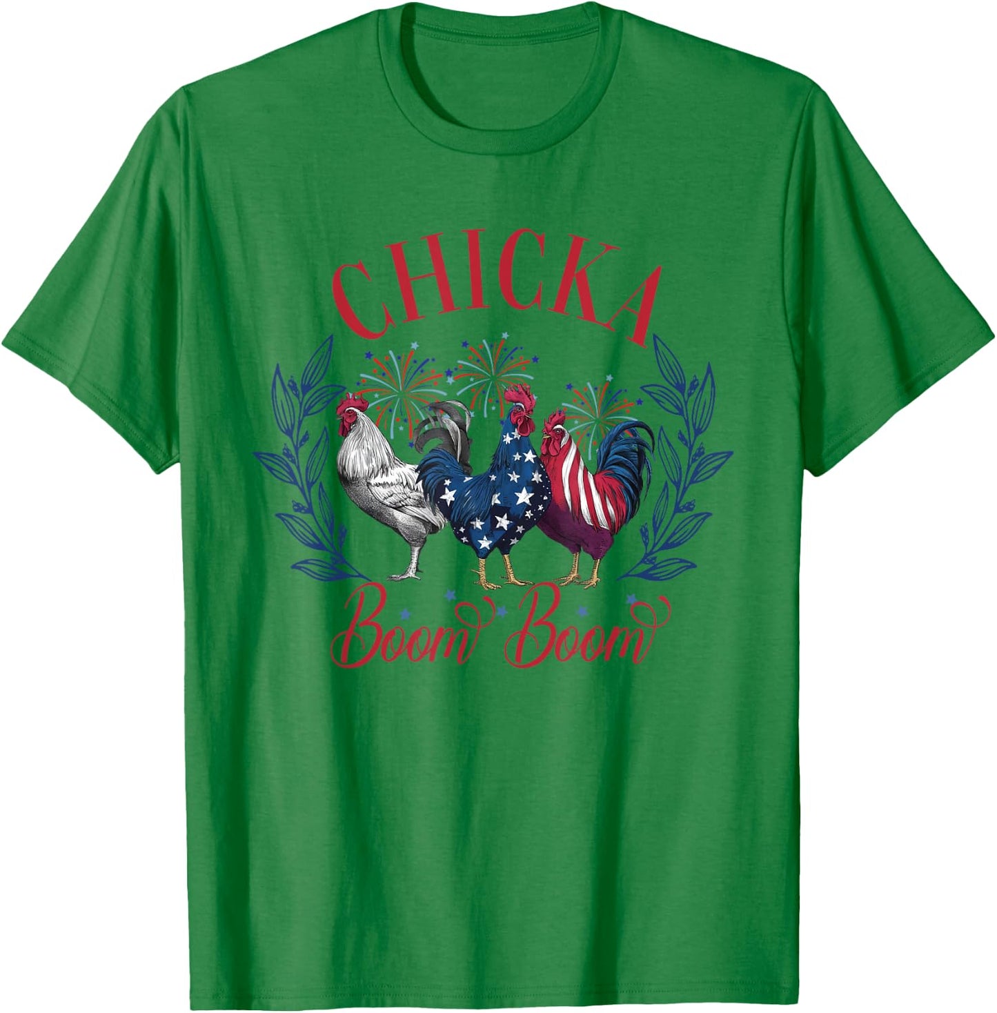Chicka Boom Boom Cute Chicken Retro 4th of July America Men T-Shirt - T-Shirt | Irish Green