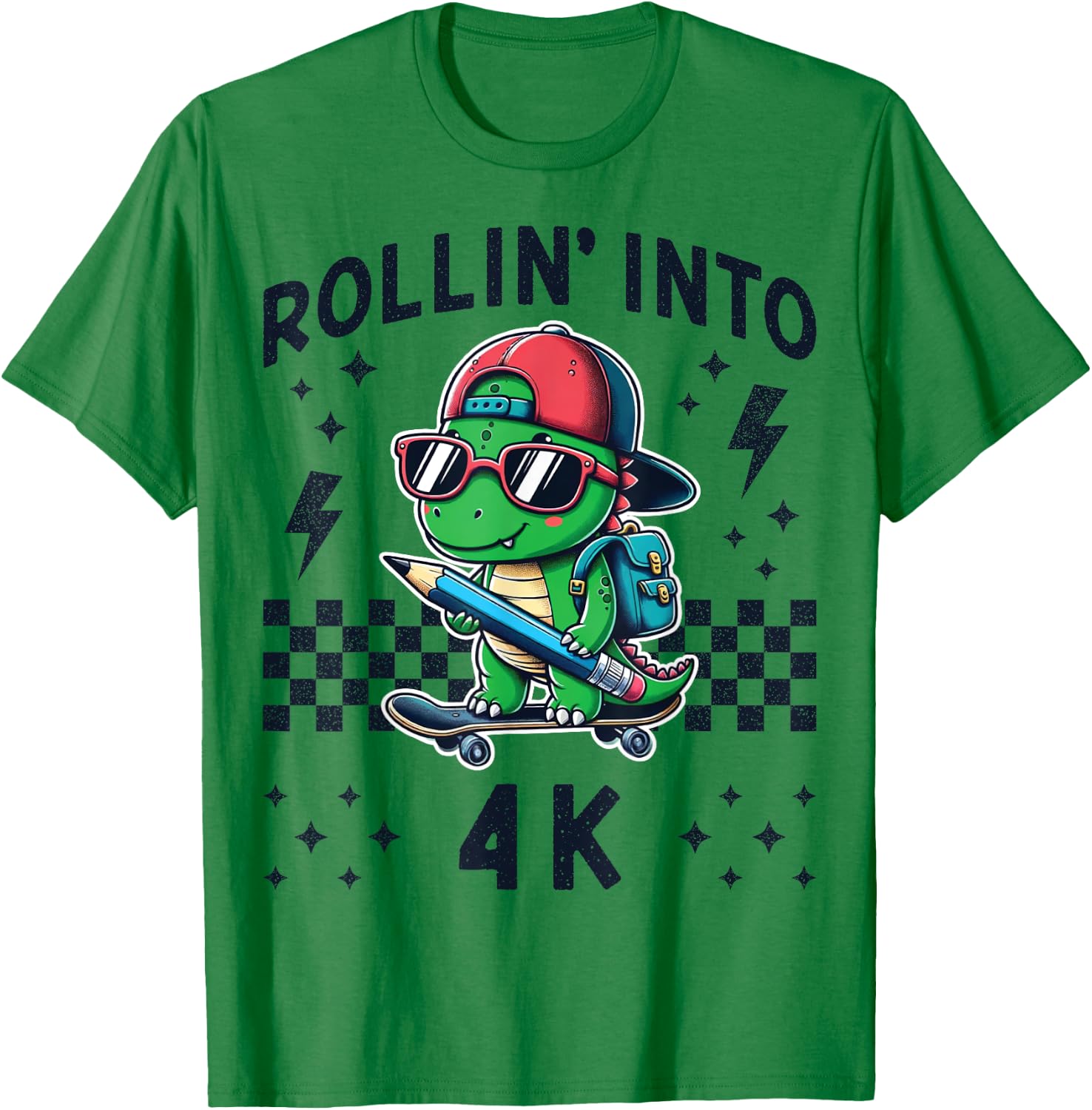 Rollin Into 4K Dinosaur Skateboard Im Ready for 4K Kid Funny T-Shirt - T-Shirt | Irish Green