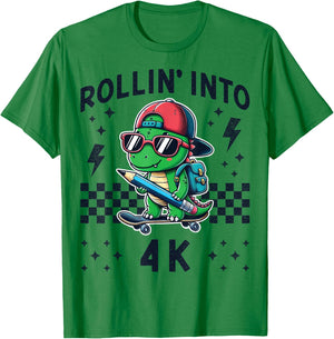 Rollin Into 4K Dinosaur Skateboard Im Ready for 4K Kid Funny T-Shirt - T-Shirt | Irish Green