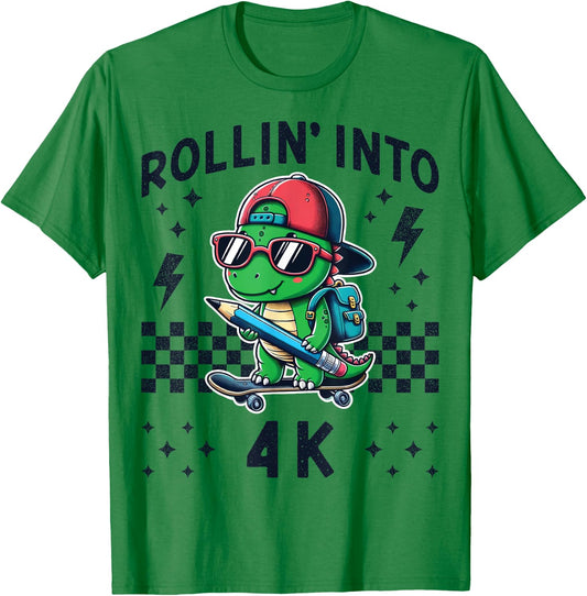Rollin Into 4K Dinosaur Skateboard Im Ready for 4K Kid Funny T-Shirt - T-Shirt | Irish Green