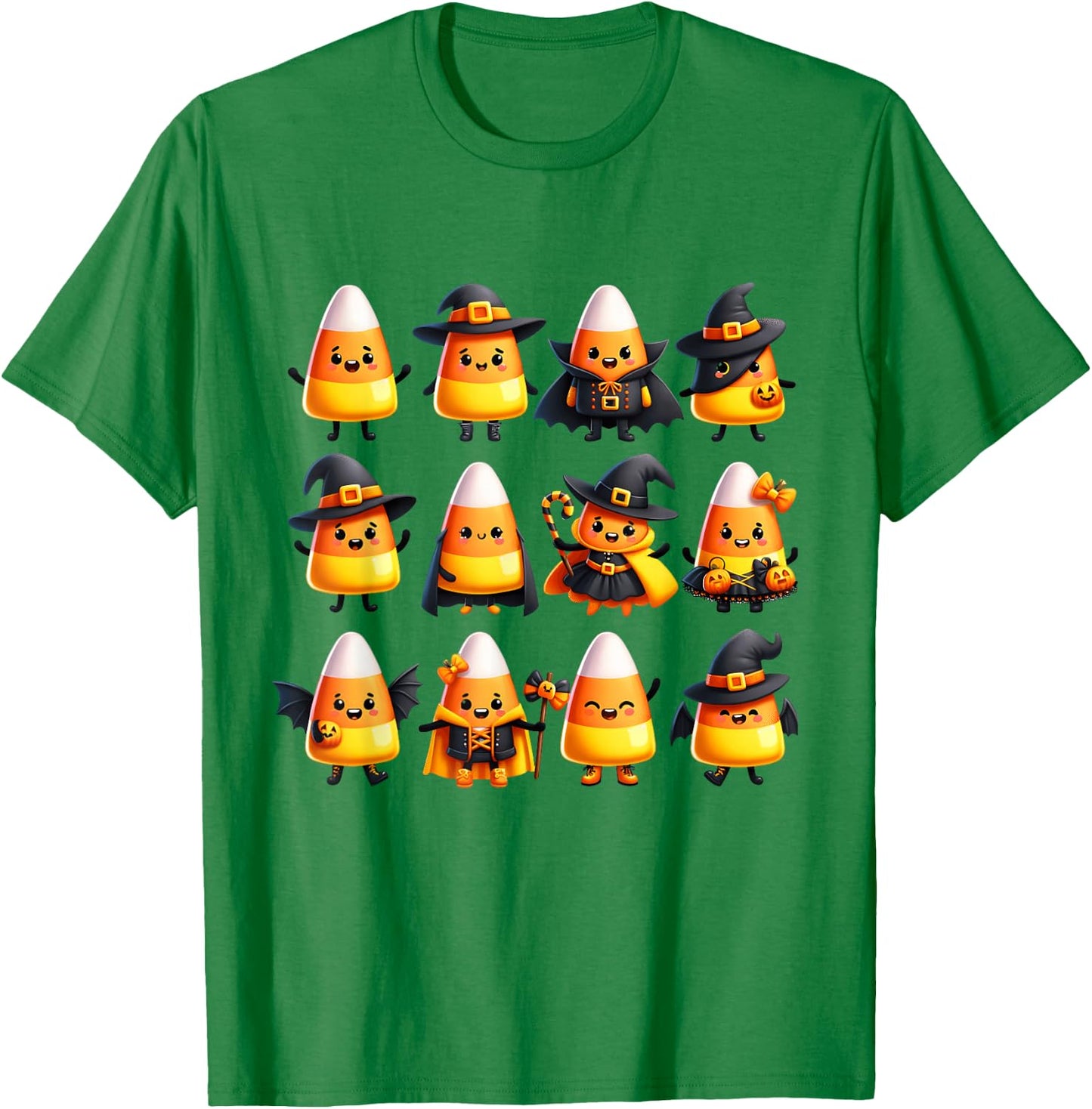 Adorable Halloween Candy Corn Characters in Costumes T-Shirt - T-Shirt | Irish Green