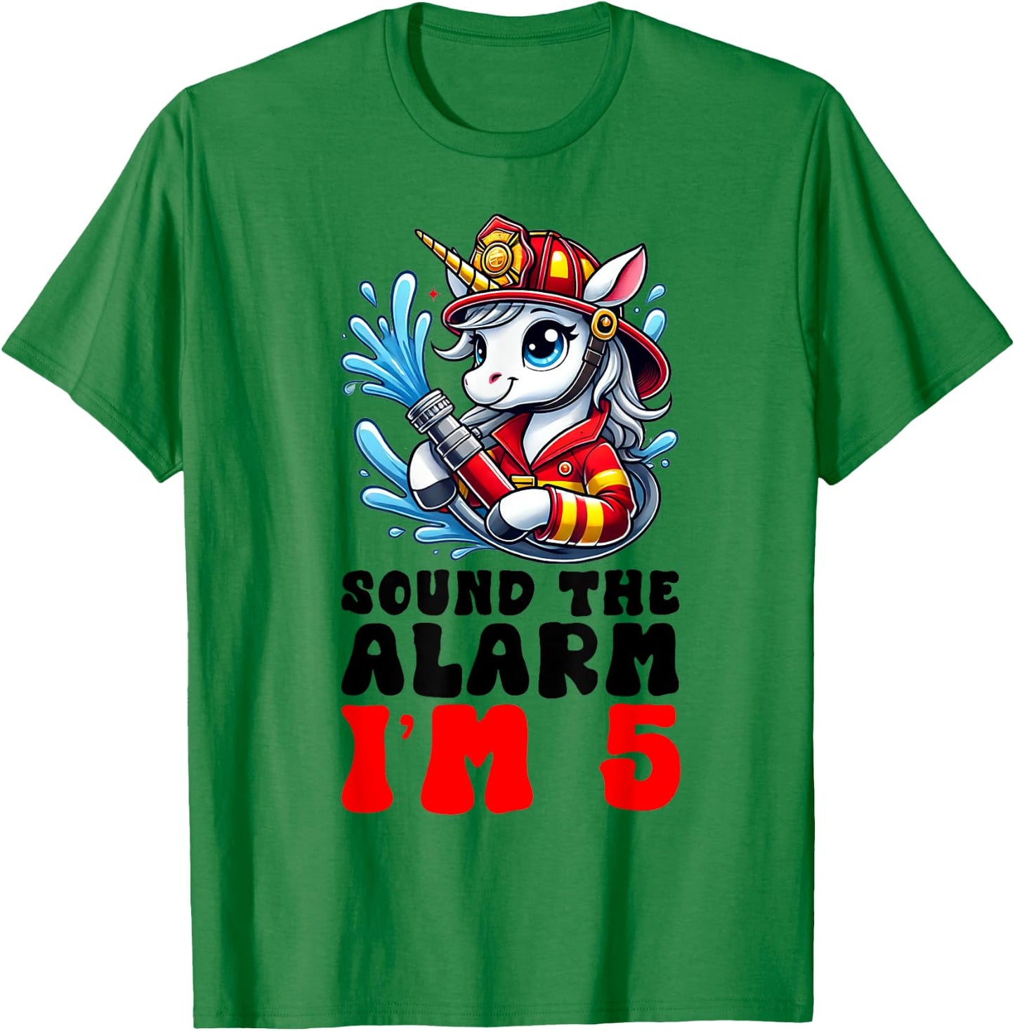 Unicorn Firefighter Fireman Kids 5th Birthday 5 Year Old T-Shirt - T-Shirt | Irish Green